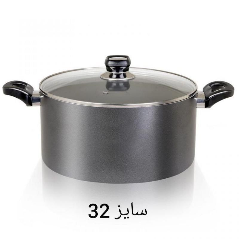 قابلمه تک تین تفلون درب شیشه ای سایز 32