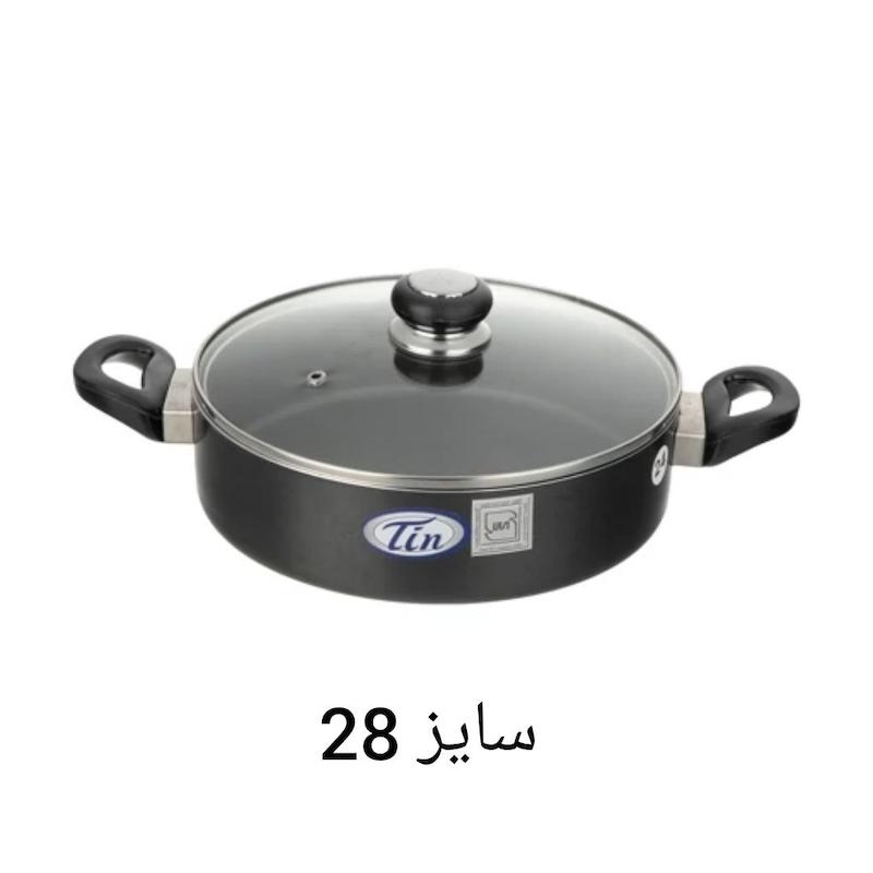 تابه دو دسته تین تفلون درب دار سایز 28