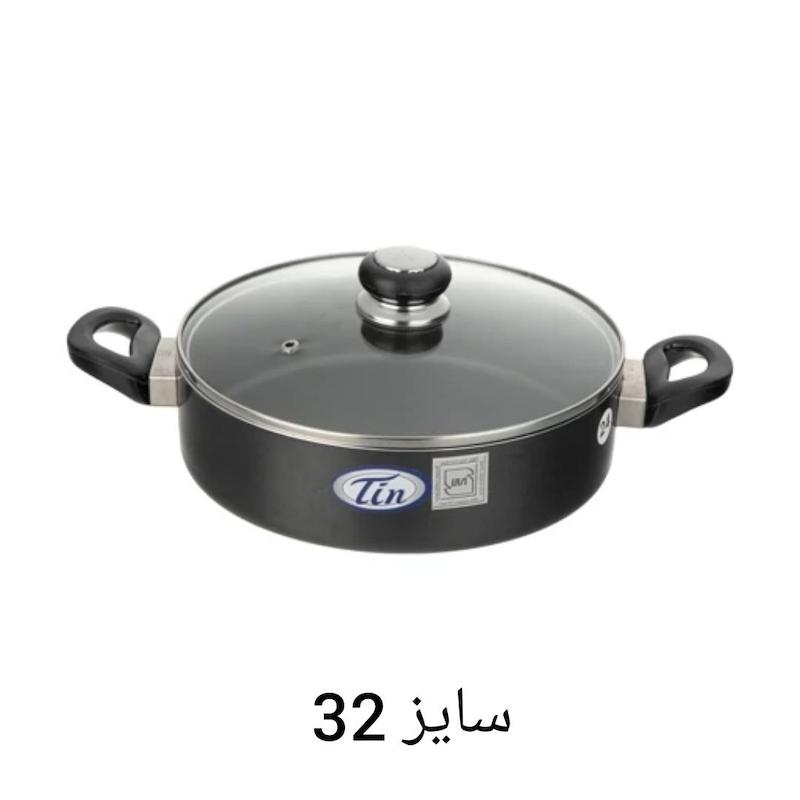 تابه دو دسته تین تفلون درب دار سایز 32