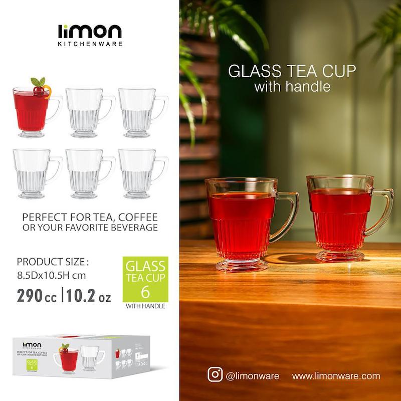 لیوان شیشه ای دسته دار 290 سی سی کد 2485 لیمون