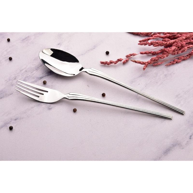 ست قاشق و چنگال استیل (اصل) یونیک 12 پارچه مدل سیتی خط دار کد UN-5815