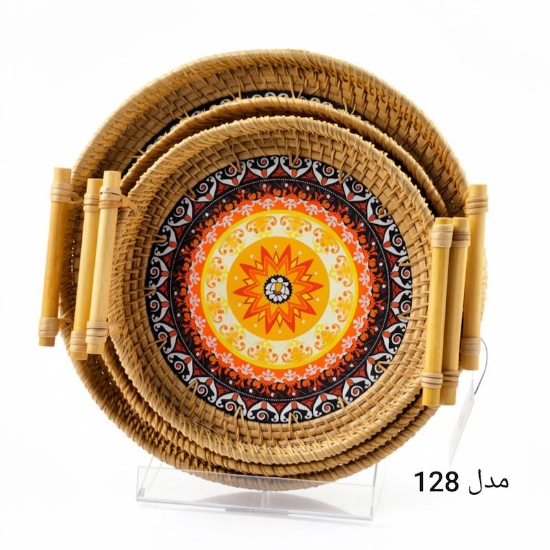 سینی گرد سه سایز بافت دسته دار راتان