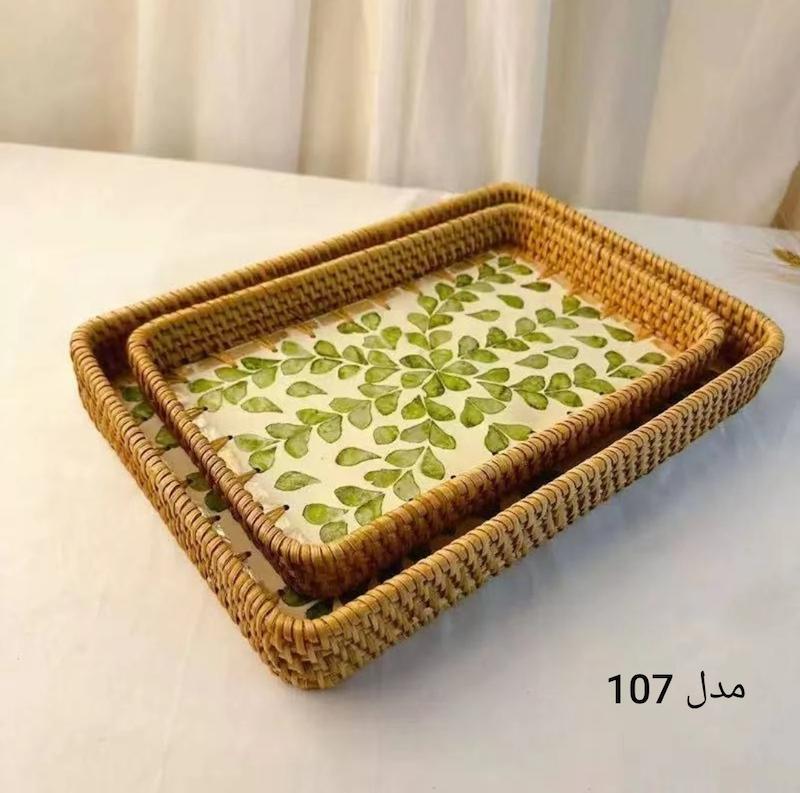 سبد و سینی مستطیل مجموعه 2 عددی حصیری