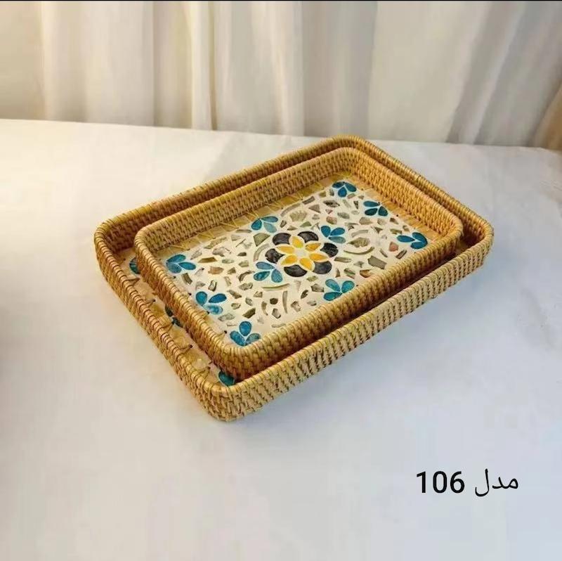سبد و سینی مستطیل مجموعه 2 عددی حصیری