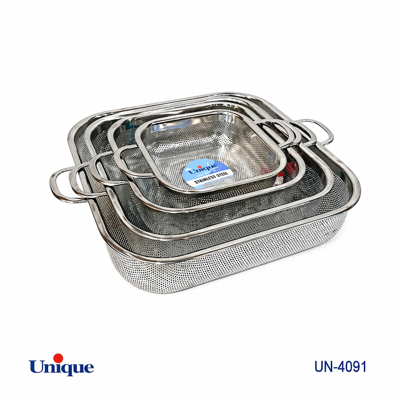 سرویس آبکش استیل مربع پایه دار4 سایز یونیک ( اصل ) UN-4091