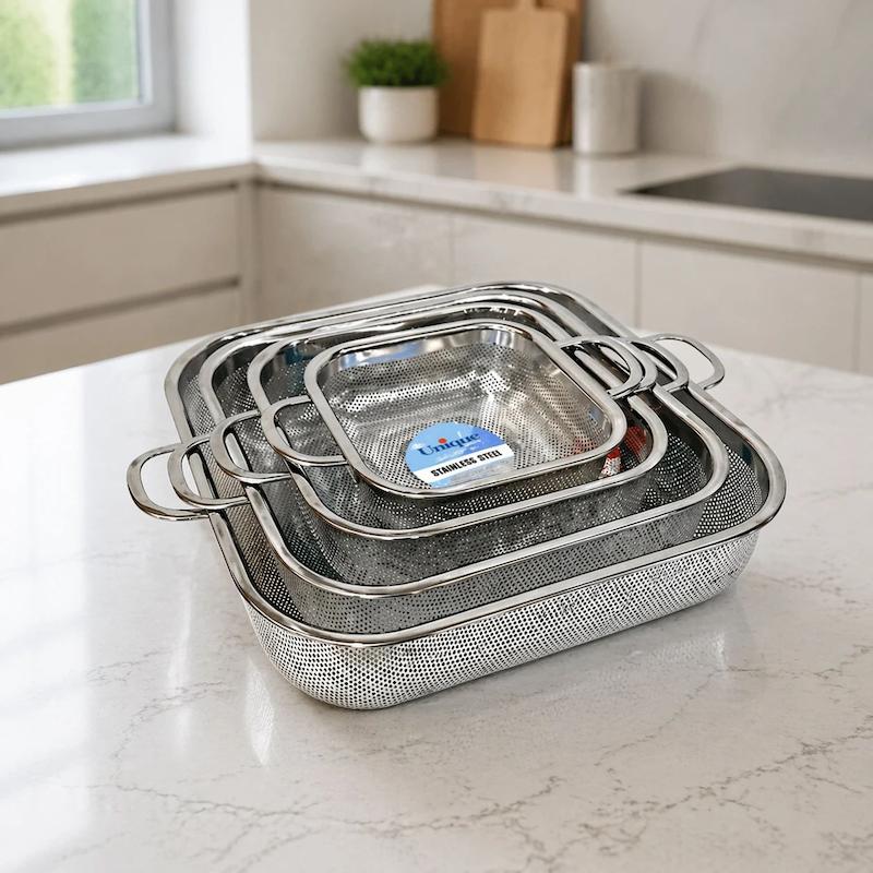 آبکش استیل مربع پایه دار4 سایز یونیک ( اصل ) UN-4091