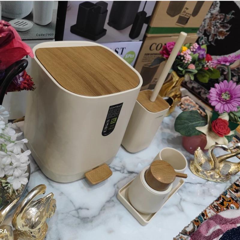 ست سرویس بهداشتی 5 پارچه طرح چوب کنتراست مدل میامی