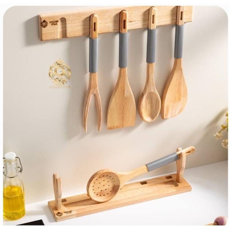 سرویس کفگیر ملاقه چوبی استند 2 حالته گلدن استار 