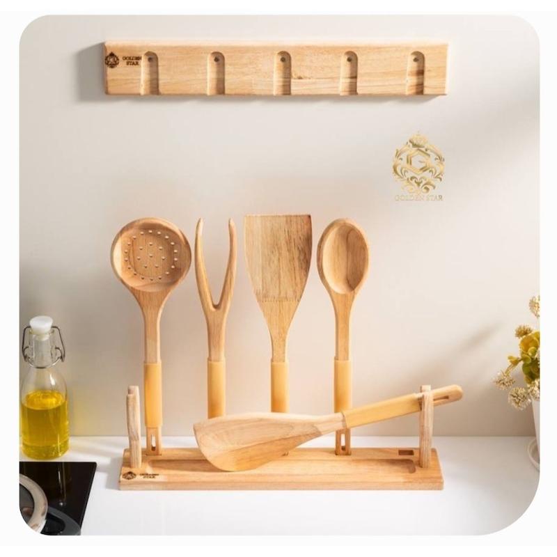 سرویس کفگیر ملاقه چوبی استند 2 حالته گلدن استار 