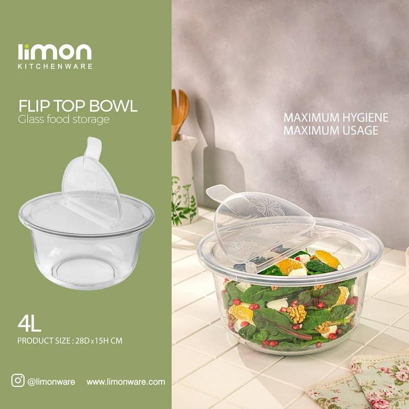 ظرف شیشه ای گرد دربدار 4 لیتری لیمون مدل 2508