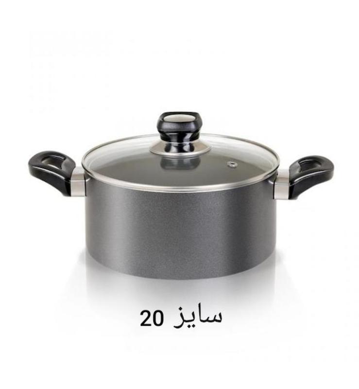 قابلمه تک تین تفلون درب شیشه ای سایز 20