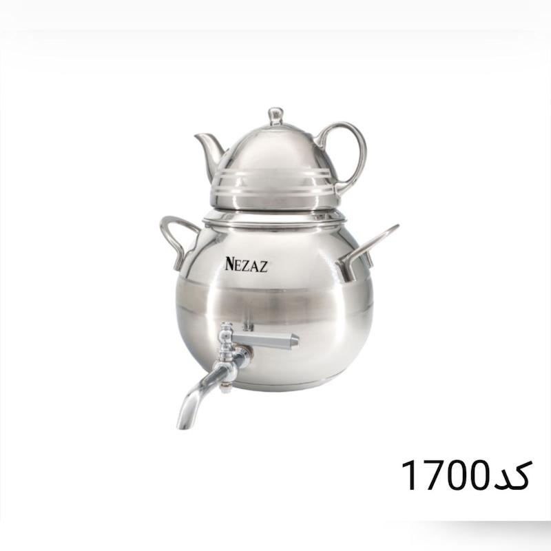 کتری قوری نزاز NEZAZ خمره ای 4.5 لیتری تمام کروم کف چدن کد 1700