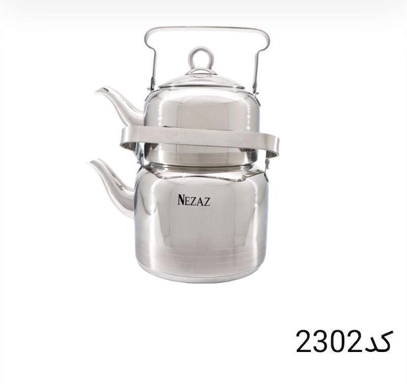 کتری قوری نزاز NEZAZ لوله دار 2.5 لیتری تمام استیل کف چدن کد 2302