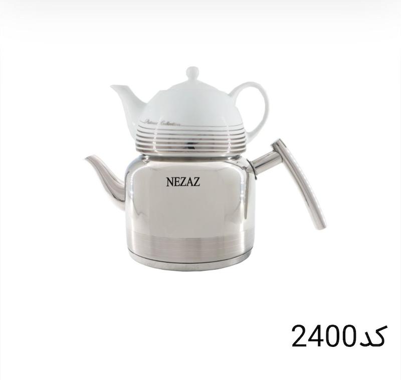 کتری قوری نزاز NEZAZ لوله دار 2.5 لیتری دسته استیل کف چدن کد 2400