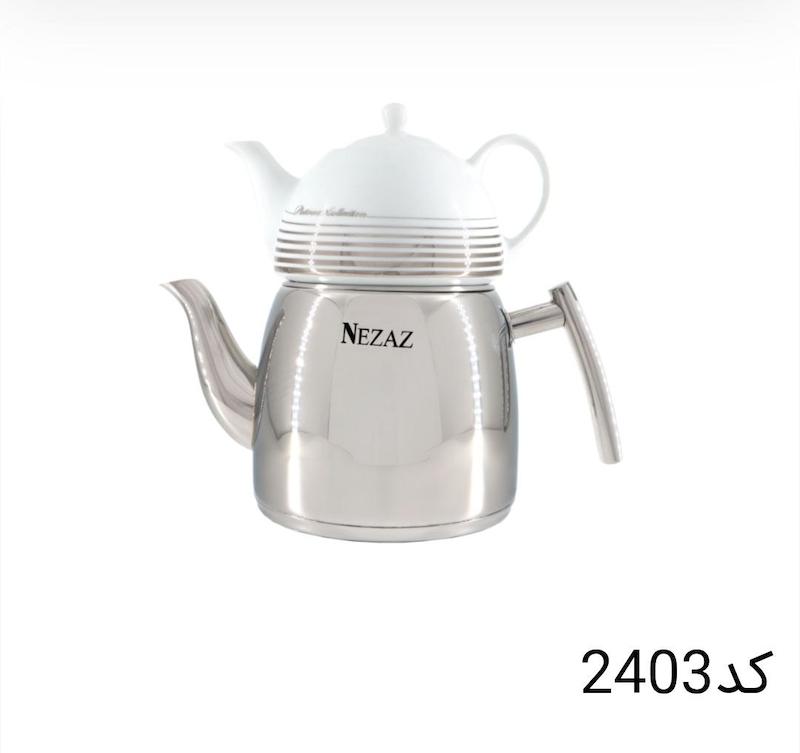 کتری قوری نزاز NEZAZ لوله دار 3 لیتری هرمی کف چدن کد 2403
