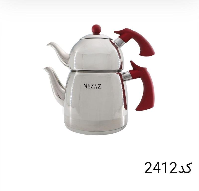 کتری قوری نزاز NEZAZ ست باکالیت 3 لیتری رنگی کف چدن کد 2412