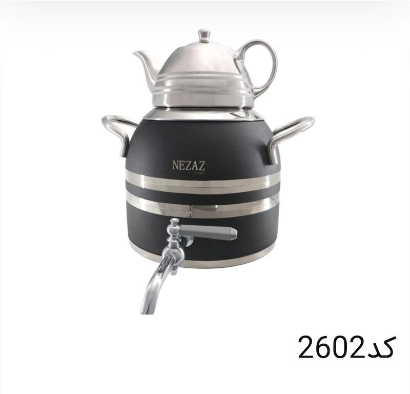 کتری قوری نزاز NEZAZ طرح ترک 5 لیتری مشکی قوری کروم کف چدن کد 2602