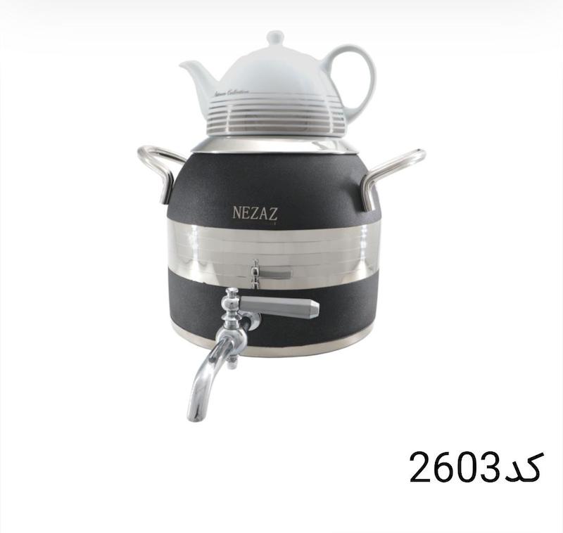 کتری قوری نزاز NEZAZ طرح ترک 5 لیتری مشکی کف چدن کد 2603