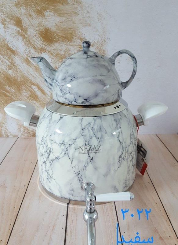 کتری قوری نزاز NEZAZ طرح سنگ رنگی 5 لیتری قوری چینی کف چدن کد 3022