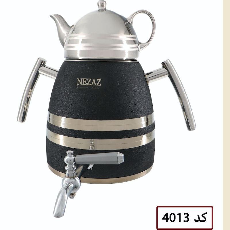 کتری قوری نزاز NEZAZ هرمی 6 لیتری مشکی قوری کروم کف چدن کد 4013