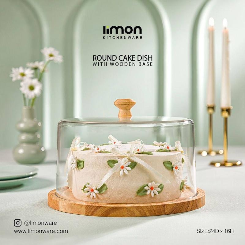 ظرف سرو کیک پایه چوبی لیمون کد 2518