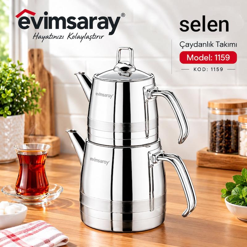 ست کتری قوری Evimsaray مدل Selen، ساده (اصل)