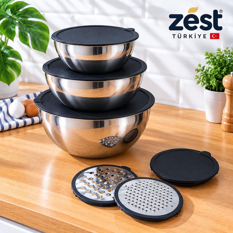 سرویس کاسه درب دار 9 پارچه رنده دار ترکیه‌ای برند ZEST (اصل)