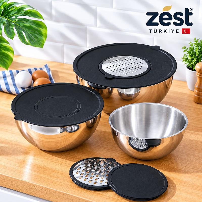 سرویس کاسه درب دار 9 پارچه رنده دار ترکیه‌ای برند ZEST (اصل)
