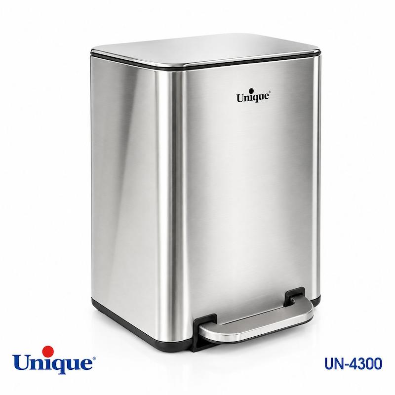 سطل زباله چهارگوش یونیک 20 لیتر استیل با آرام بند UN-4300