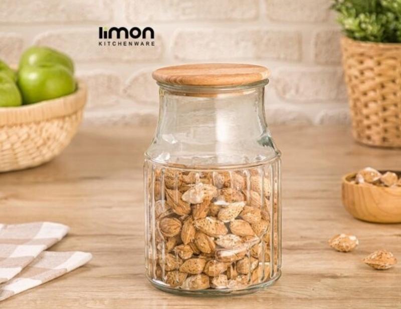 بانکه شیشه ای 1.2 لیتر درب چوبی لیمون 226159