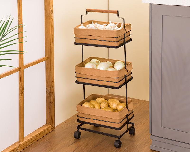 جا سيب زميني و پياز فلزي 3 طبقه دسته چوبي کد 232300 لیمون