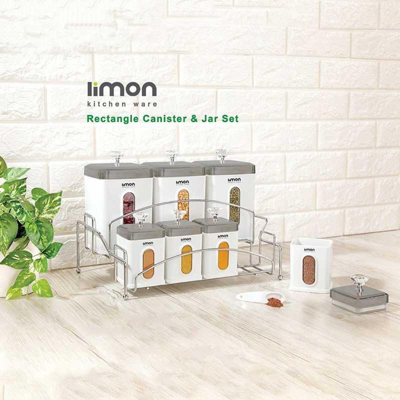 ست جای حبوبات و ادویه 7 پارچه شفاف کد 192700 لیمون