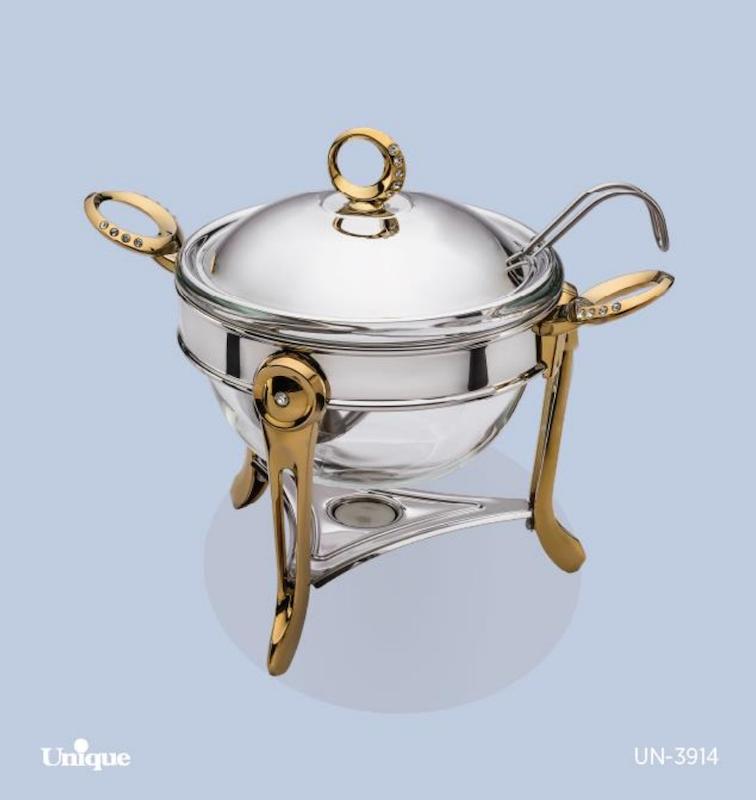 سوفله سوپ خوری بزرگ نگین دار طلایی کد UN- 3914