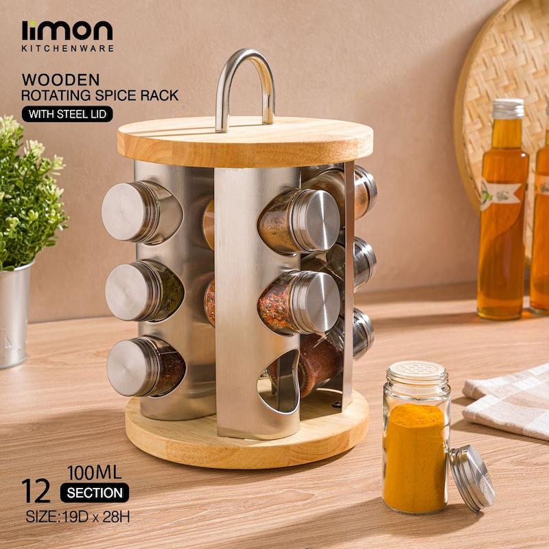 ادویه گردان 12 و 8 عددی چوب و استیل لیمون