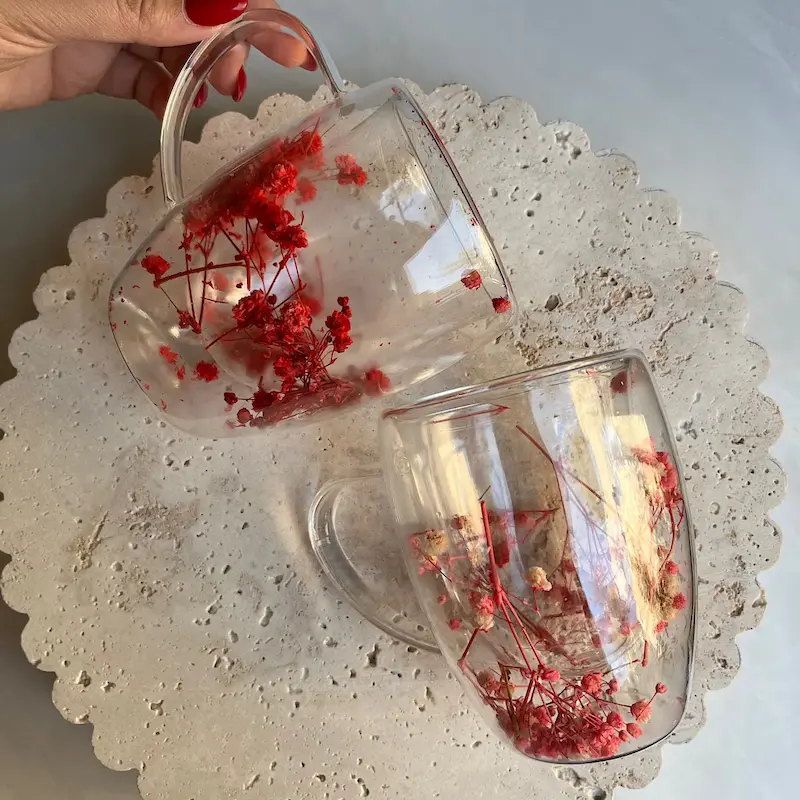 لیوان دوجداره گلدار پیرکس