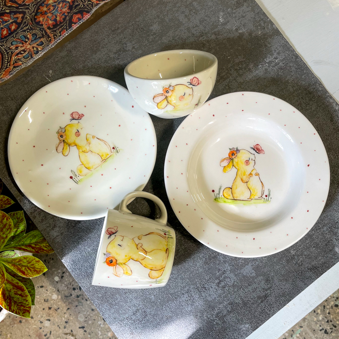 ست ظروف طرح بچه خرگوش