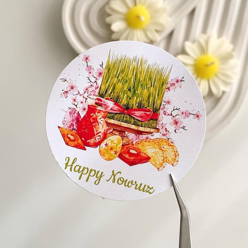 لیبل پشت چسبدار سال نو مبارک کد 719 ( بسته های 20 و 35 عددی )