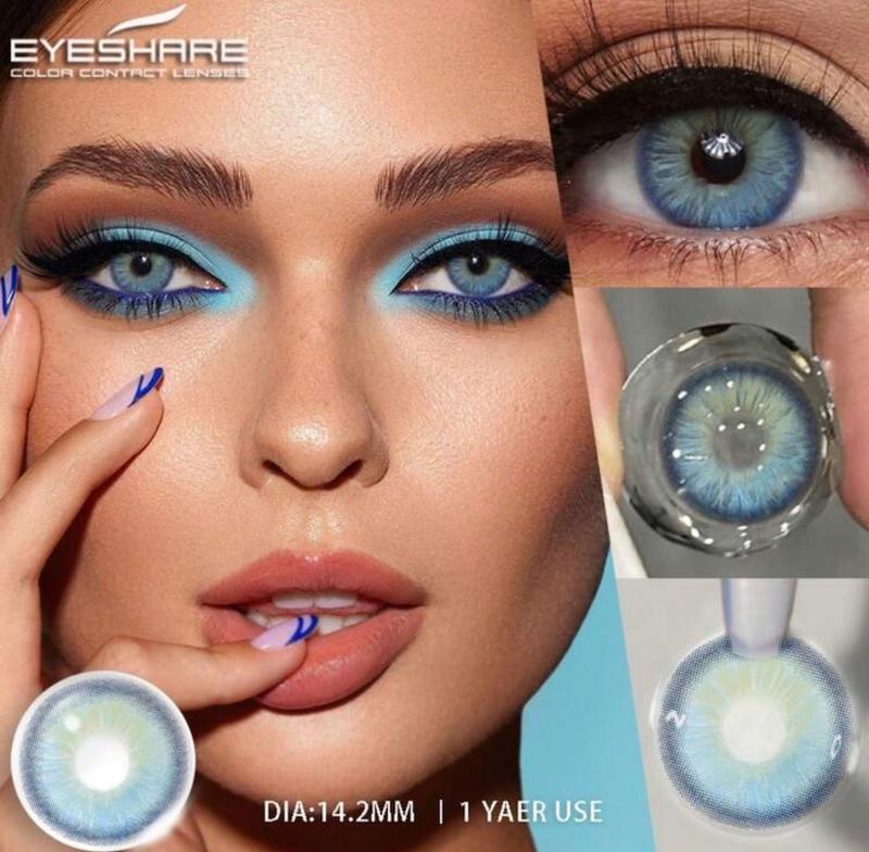 لنز رنگی آبی Eyeshare سالیانه همراه با جالنزی