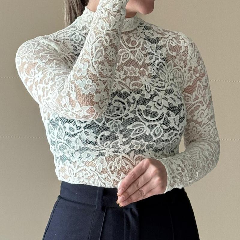 بادی آستین بلند گیپور سفید موناکو