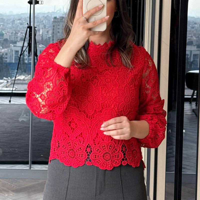 شومیز زنانه گیپور قرمز ساتورو 