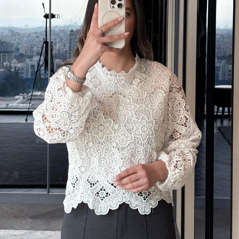 شومیز گیپور زنانه سفید ساتورو