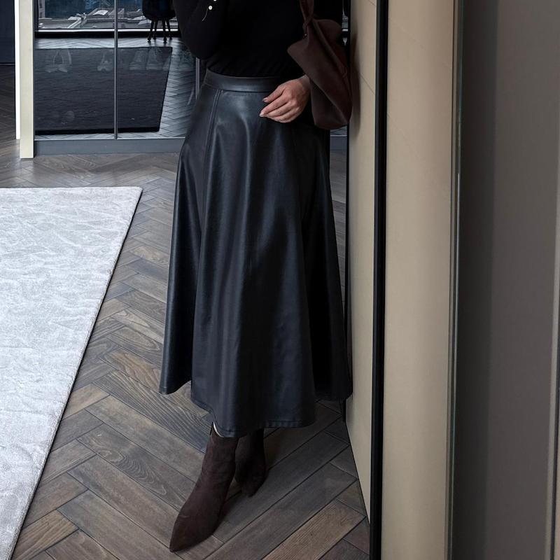 دامن بلند زنانه چرم مشکی کنتو 