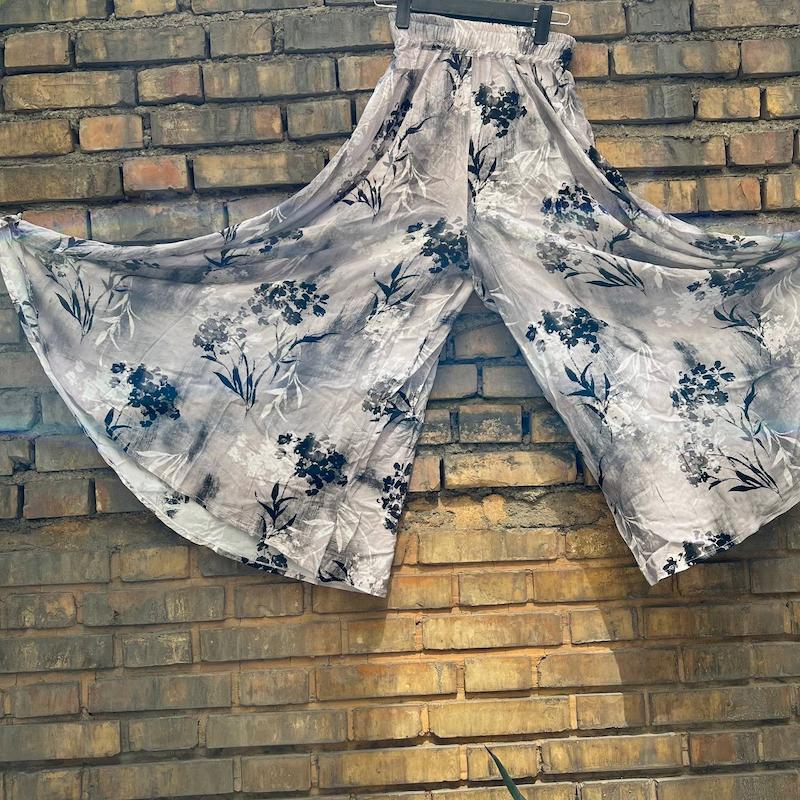 دامن شلواری نخی  مشکی سفید 