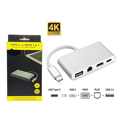 تبدیل Type-C به HDMI+USB3.0+LAN+Type-C