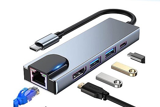 تبدیل Type-c به HDMI+USB3.0+Type-c+LAN