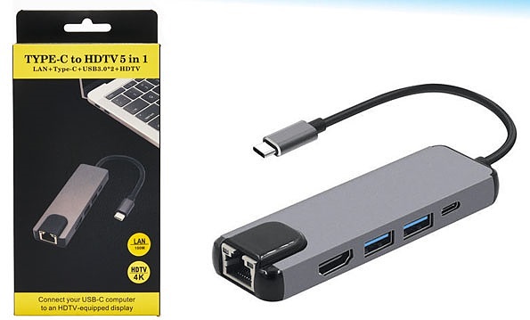 تبدیل Type-c به HDMI+USB3.0+Type-c+LAN