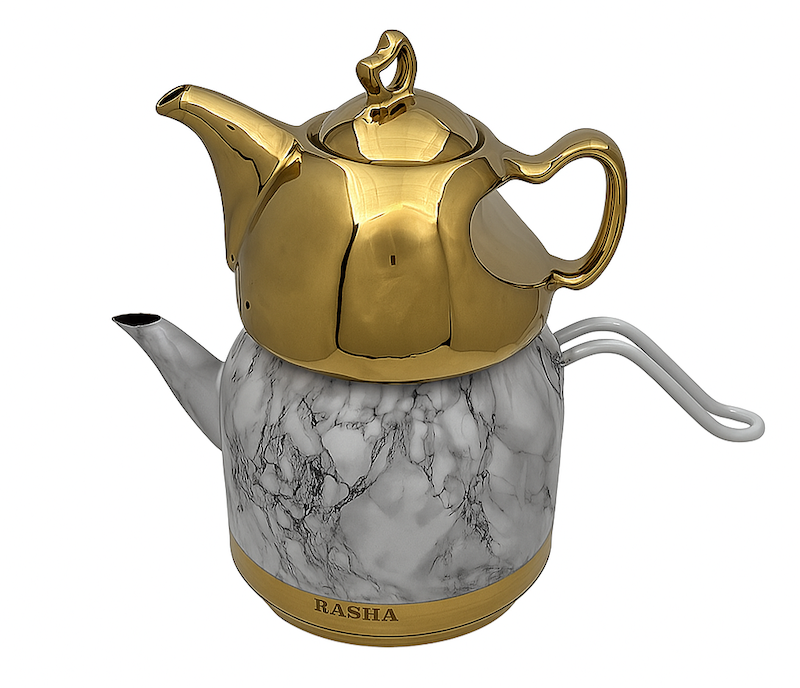 ست کتری و قوری لوله دار راشا سنگی طلایی