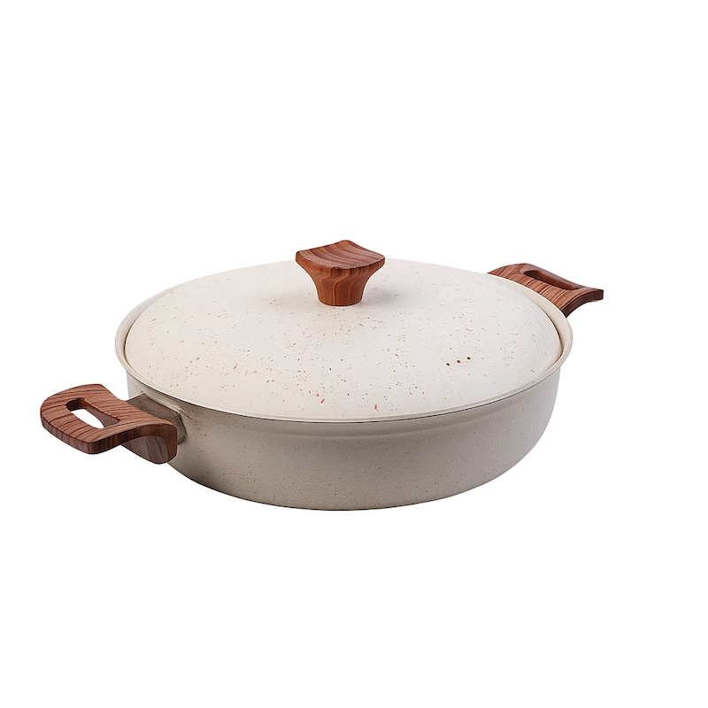 ماهیتابه چدن گرانیتی هاناتک سایز ۴۵ رنگ کرم درب کرم