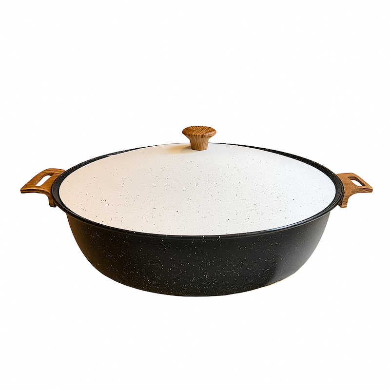 ماهیتابه چدن گرانیتی هاناتک سایز ۴۵ رنگ مشکی در سفید