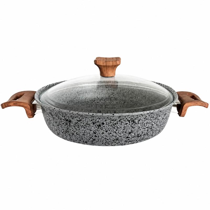ماهیتابه چدن گرانیتی هاناتک سایز ۲۴ رنگ طوسی درب پیرکس